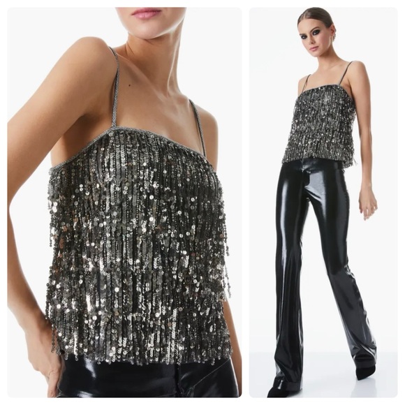 ALICE + OLIVIA Chi Sequin Fringe Top - Picture 4 of 12